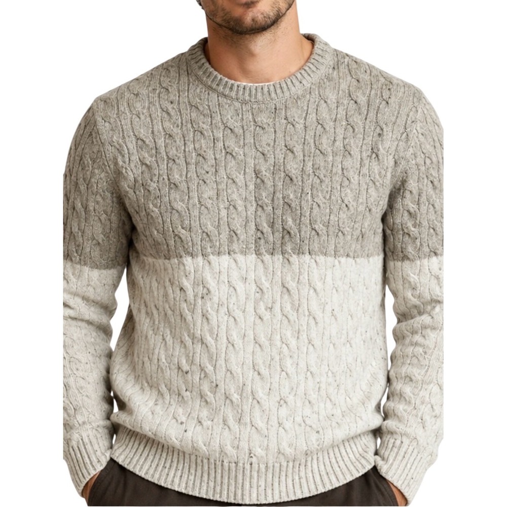 St John's Bay Cotton Blend Sweater Crew Neck Tan Cream Fisherman Core Grandpa M